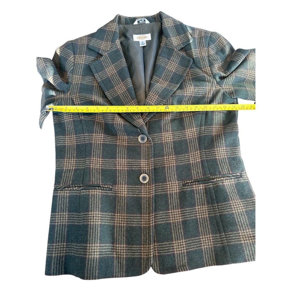 Vintage Talbots Wool Blend Plaid Blazer Academia Equestrian Jacket Medium Olive - Picture 3 of 14